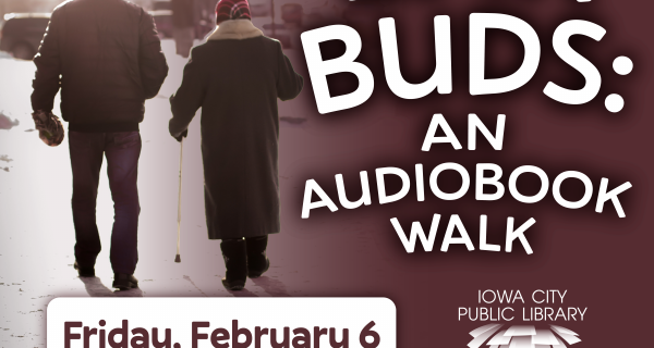 Ear buds audiobook walk graphic